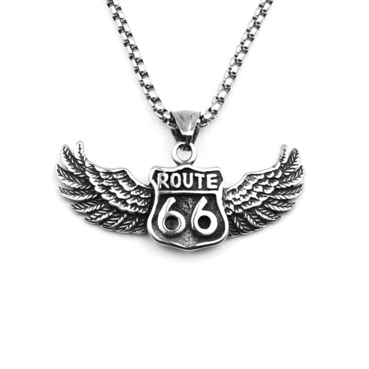 Titanium Steel Necklace & Route 66 Alloy Pendant