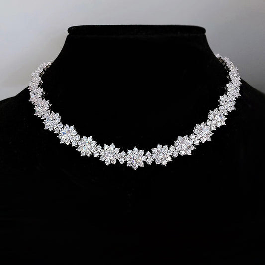 925 Silver Diamond Sunflower Collarbone Necklace