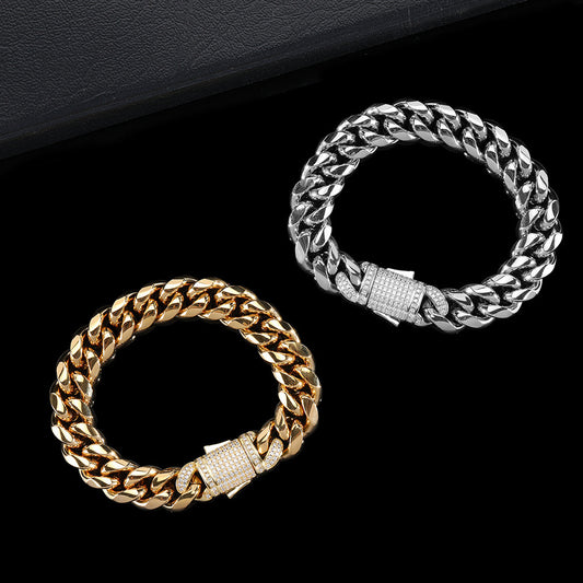 Titanium Steel Miami Spring Buckle Cuban Bracelet