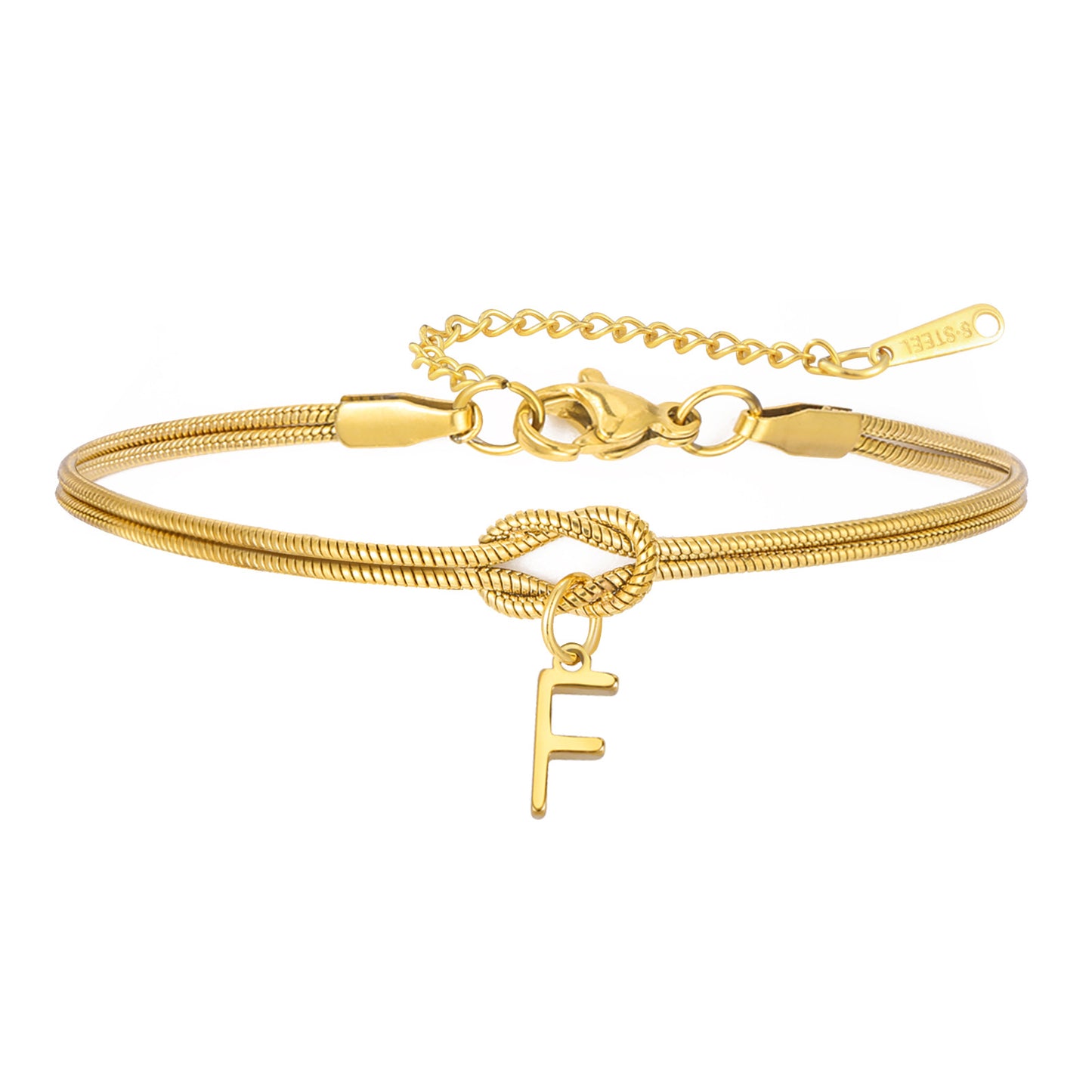 18K Snake Chain Initial Bracelet with Infinity Knot