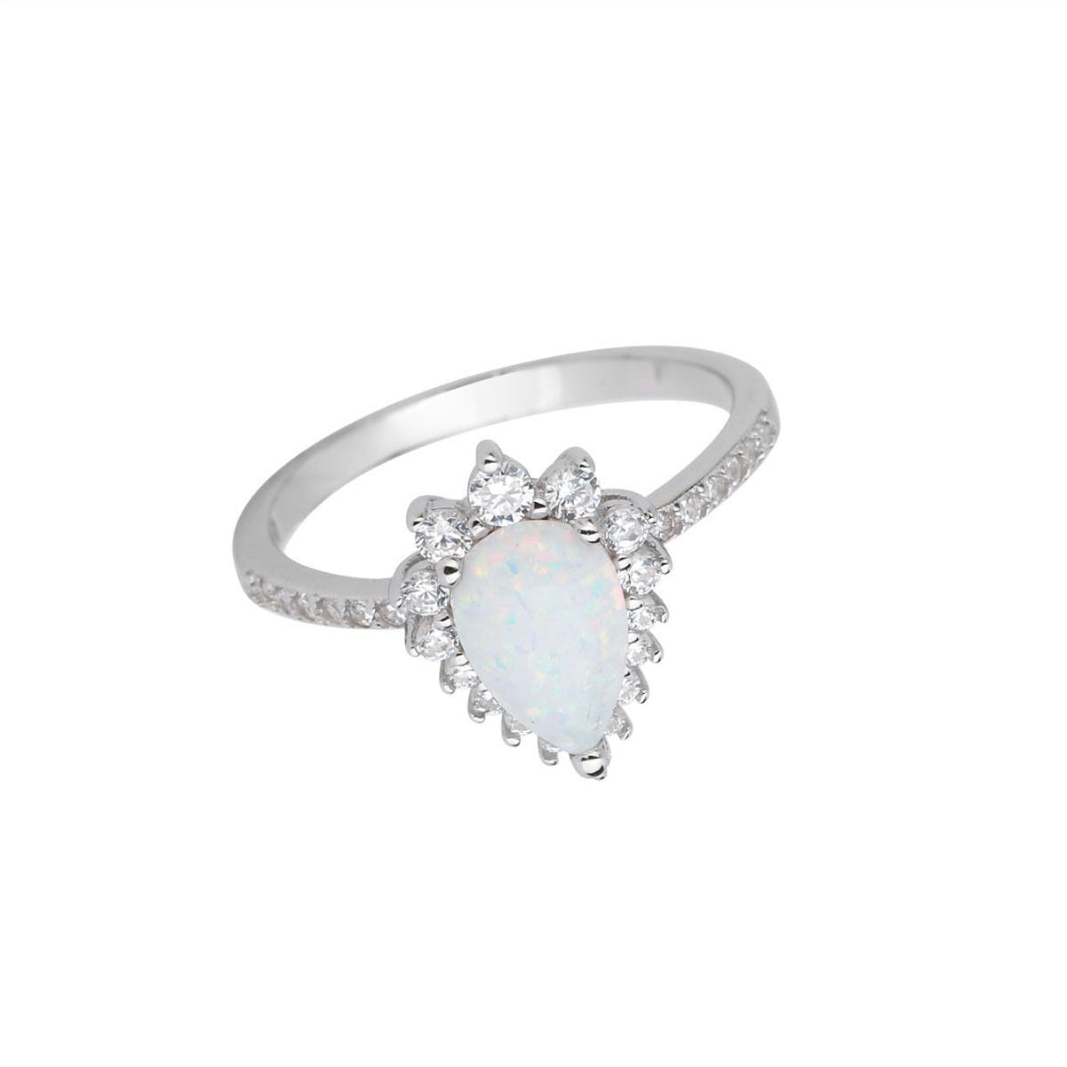 Platinum Opal Teardrop Halo Diamond Ring
