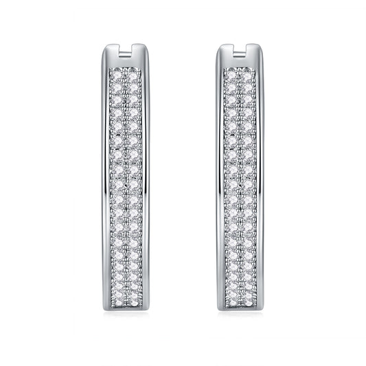 Platinum Moissanite  Pavé-Set Medium Hoop Earrings