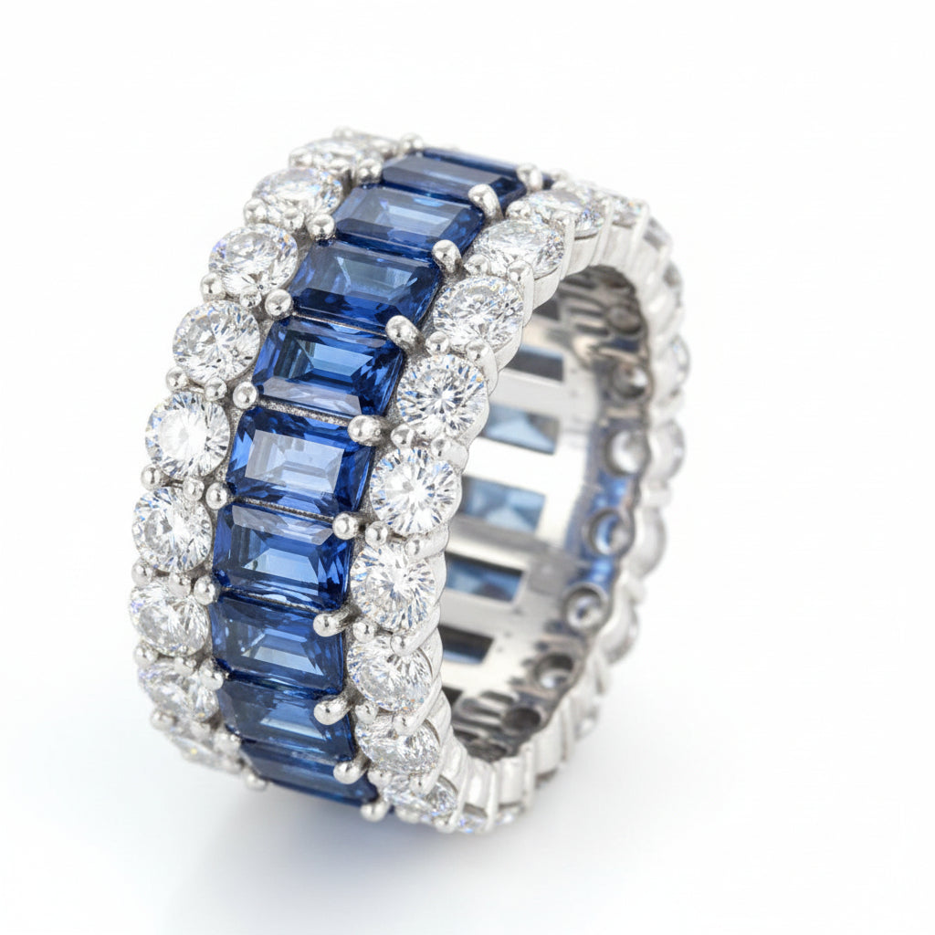 Anillo de eternidad azul con diamantes Matura