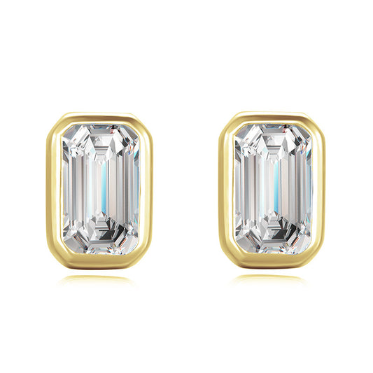 14K Gold Emerald-Cut Bezel Set Earrings