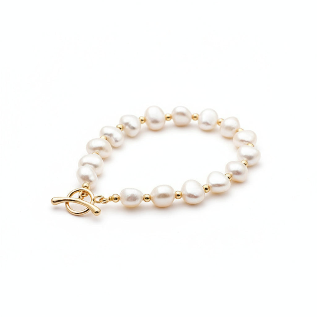 14k Real Gold Natural Freshwater Pearl Bracelet