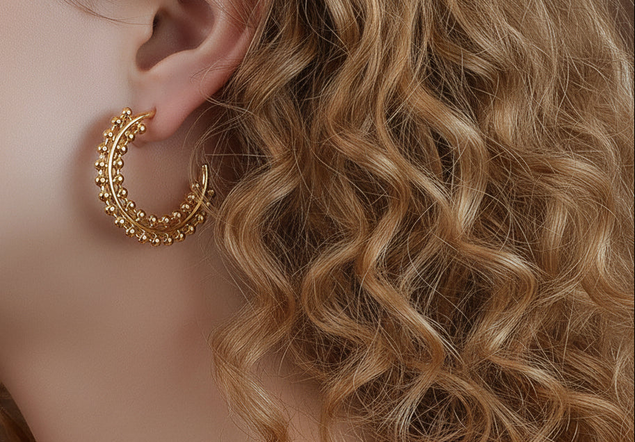 18k Beaded Hoop Earrings