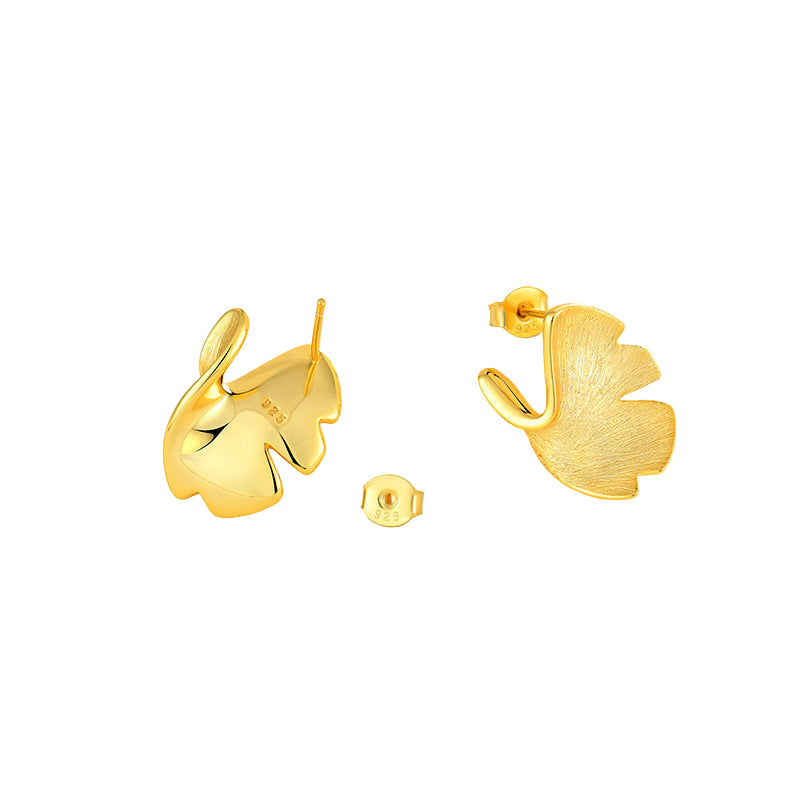 14K  Gold Ginkgo Biloba Leaf Earrings