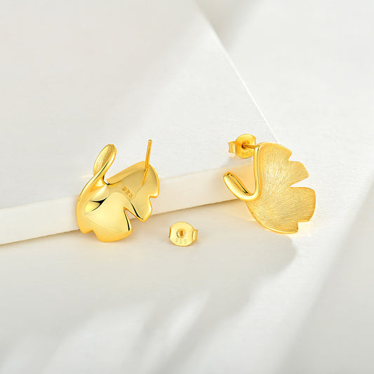14K  Gold Ginkgo Biloba Leaf Earrings