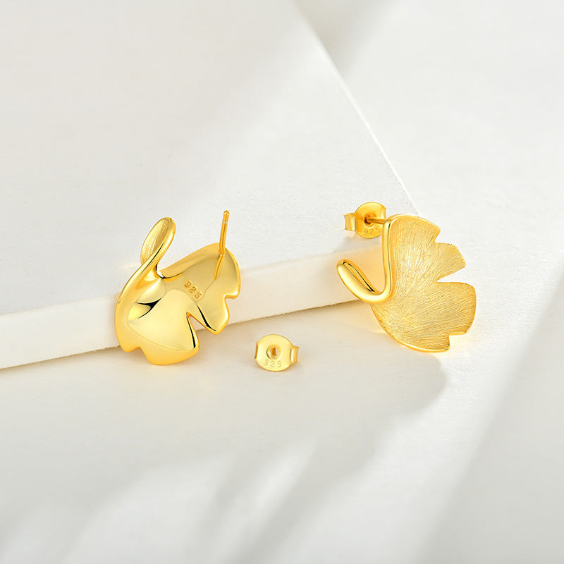 14K  Gold Ginkgo Biloba Leaf Earrings