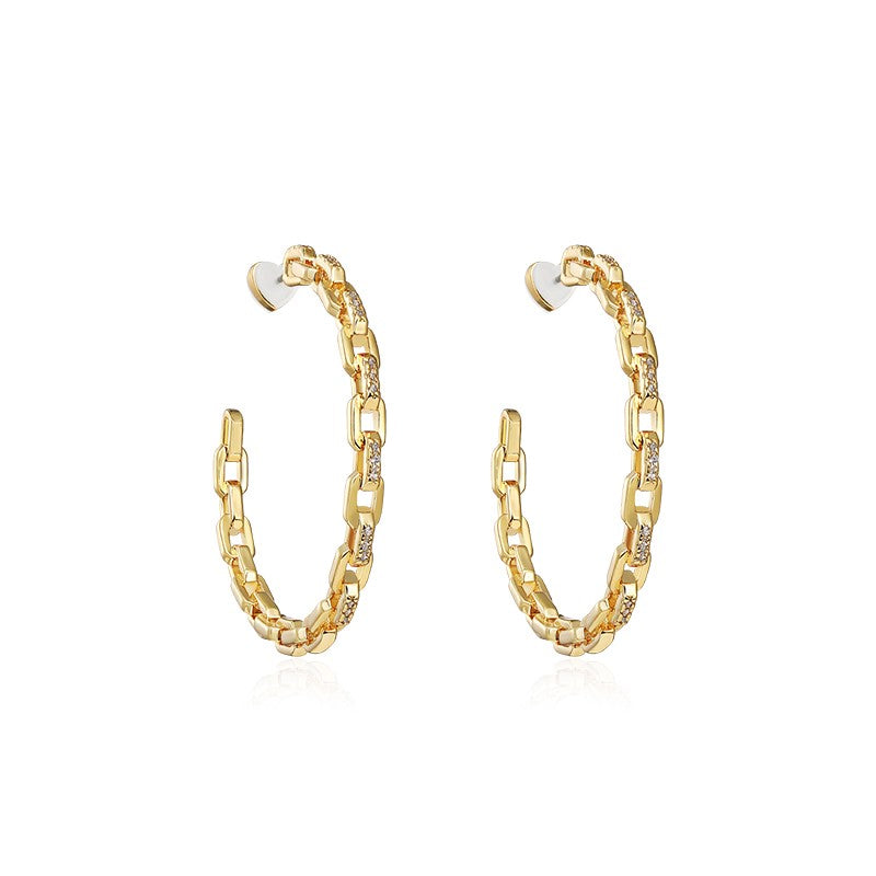 18K Gold Pavé Chain Link Hoop Earrings