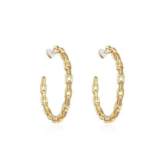 18K Gold Pavé Chain Link Hoop Earrings