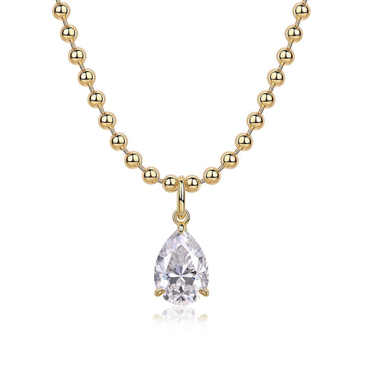 24k Gold Pear-cut Moissanite Beaded Necklace