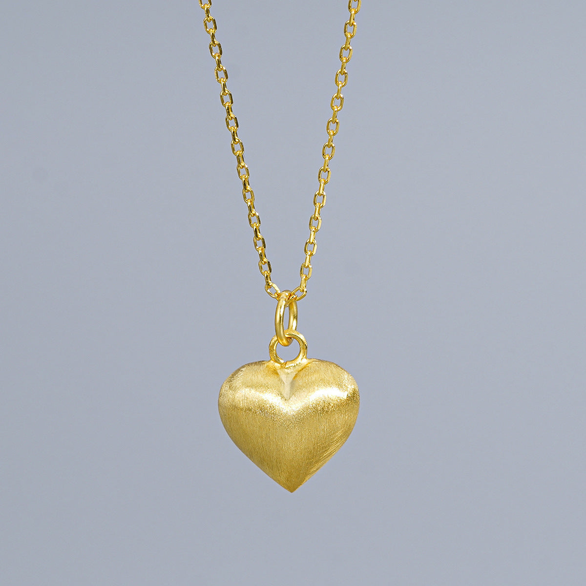 18K Gold Brushed Puffed Heart Necklace