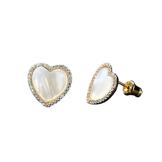 18k Gold Mother-Of-Pearl Heart Earrings