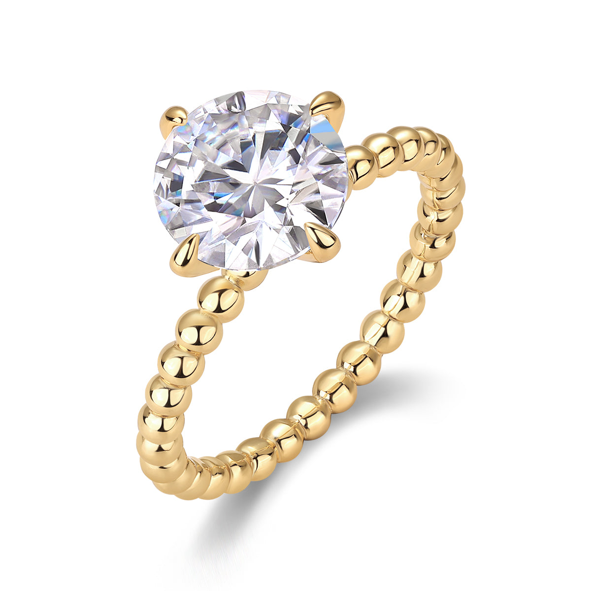 18k Gold Diamond Beaded Solitaire Ring