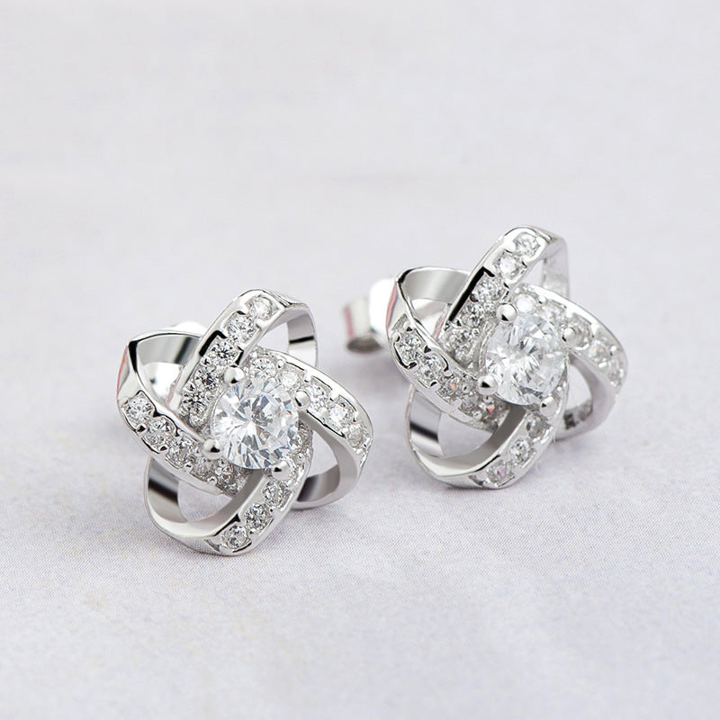 Silver Clover Necklace &  Stud Earring Set