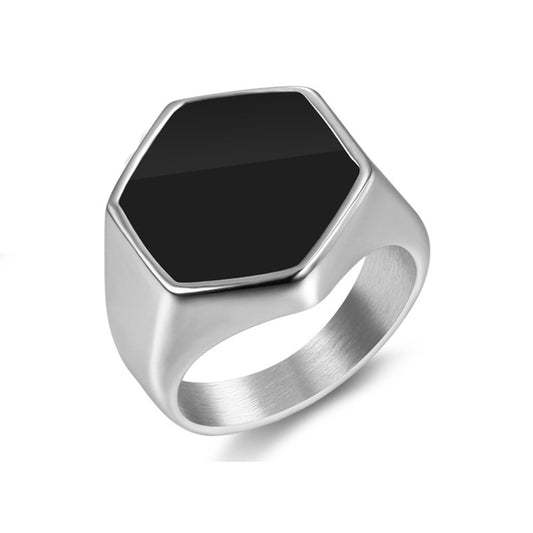 Men's Black Inlay Hexagon Signet Ring