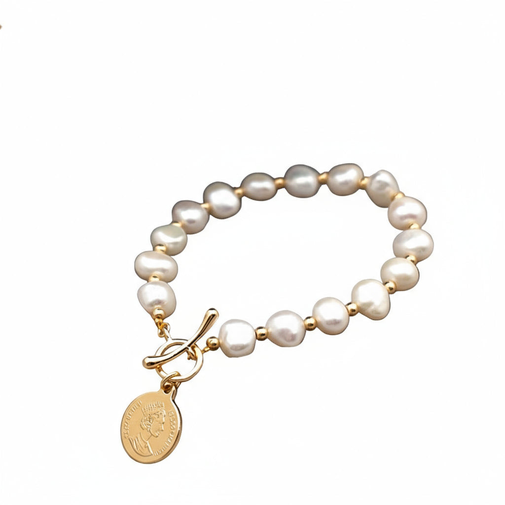 14k Real Gold Natural Freshwater Pearl Bracelet