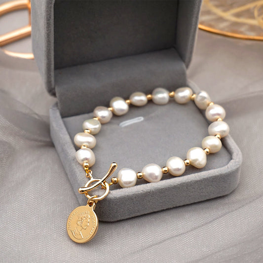 14k Real Gold Natural Freshwater Pearl Bracelet
