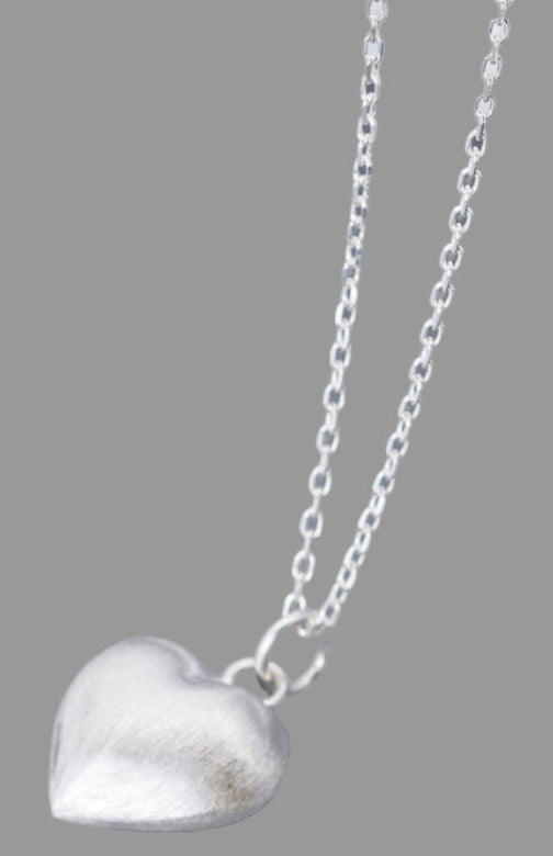 18K Gold Brushed Puffed Heart Necklace