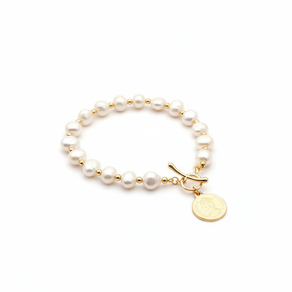 14k Real Gold Natural Freshwater Pearl Bracelet