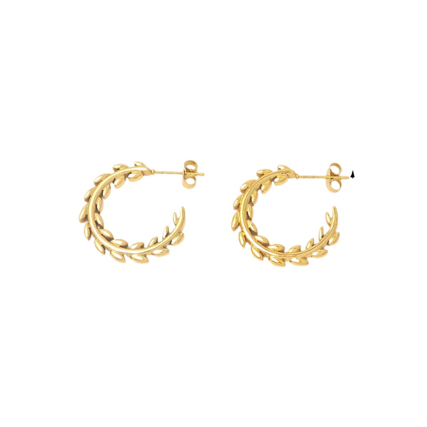 18k Gold Olive Branch Hoop Earrings