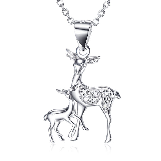 S925 Silver Fawn & Deer Necklace