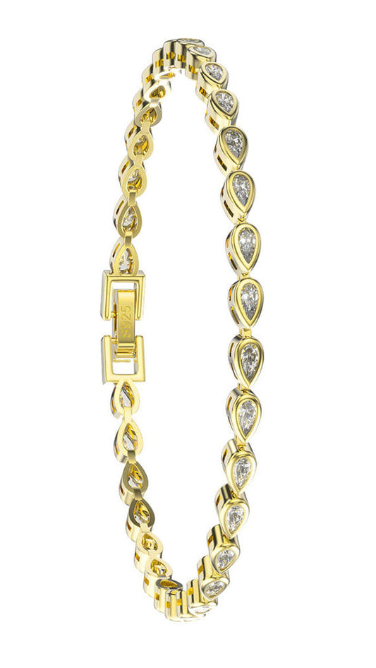 14K Gold Diamond Teardrop-Link Bezel Set Tennis Bracelet