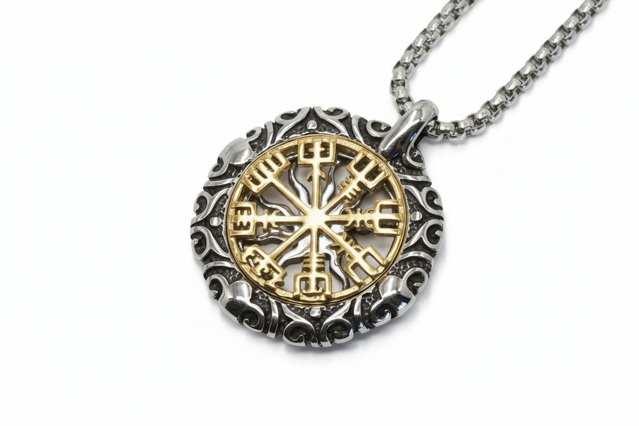 Dual-Color Viking Compass (Vegvisir) Necklace