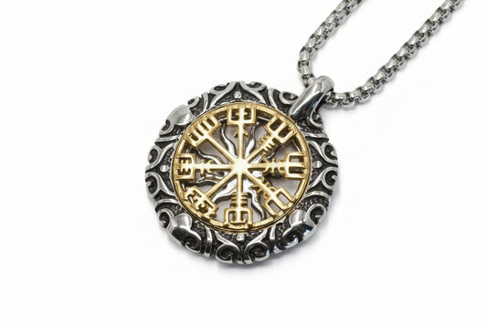 Dual-Color Viking Compass (Vegvisir) Necklace