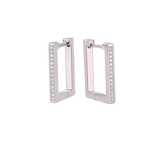 S925 Platinum Diamond Rectangle Earrings