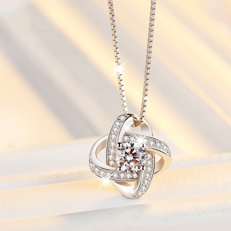 Silver Clover Necklace &  Stud Earring Set