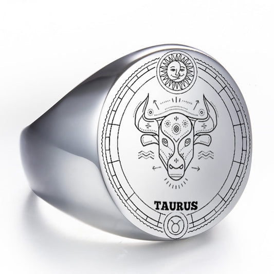 Men's Titanium Zodiac Signet Rings featuring all twelve constellations in a refined dome design