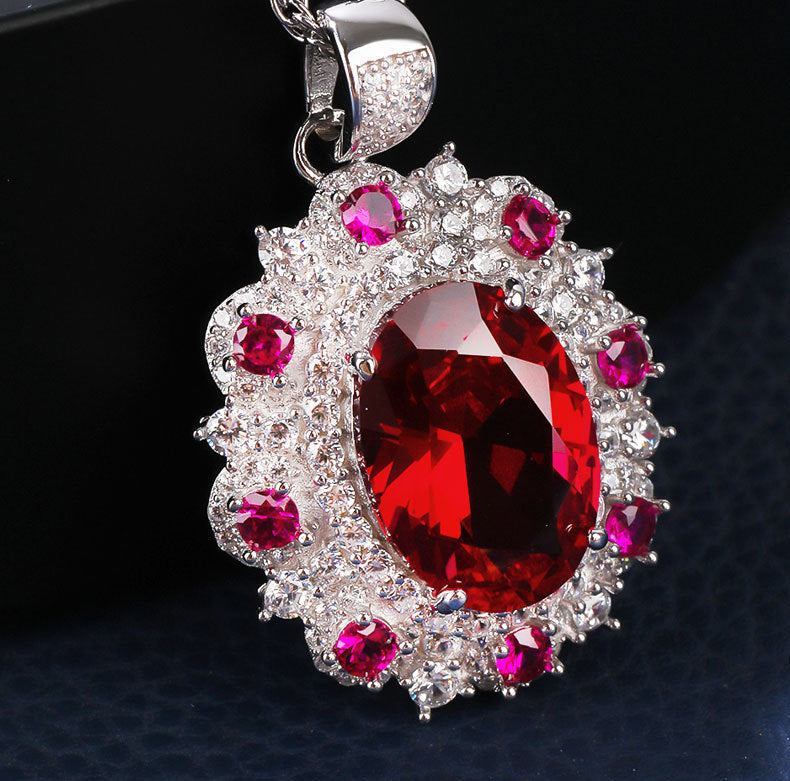 Oval-Cut Gemstone Petal-Shaped Halo Necklace