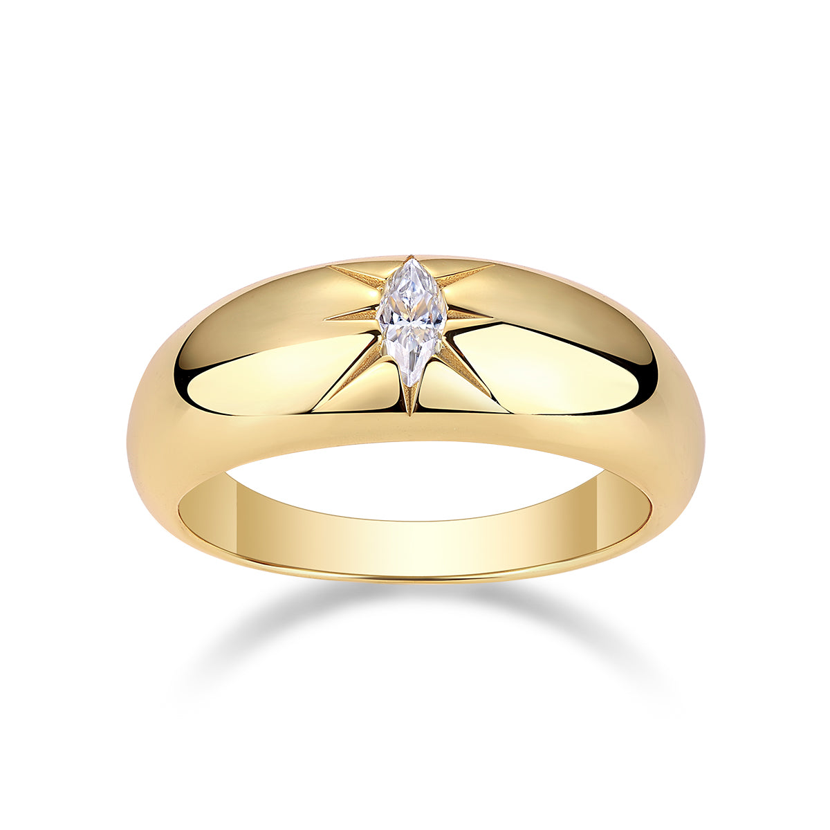 24k Dome-Style Marquise Moissanite Solitaire Star Ring
