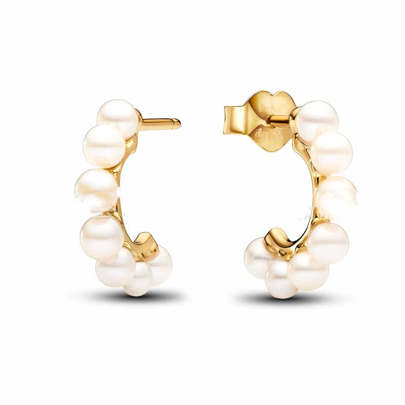 18k Organically Shaped Circle & Baroque Pearl Earrings