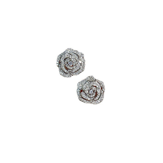 925 Silver Camellia Diamond Earrings