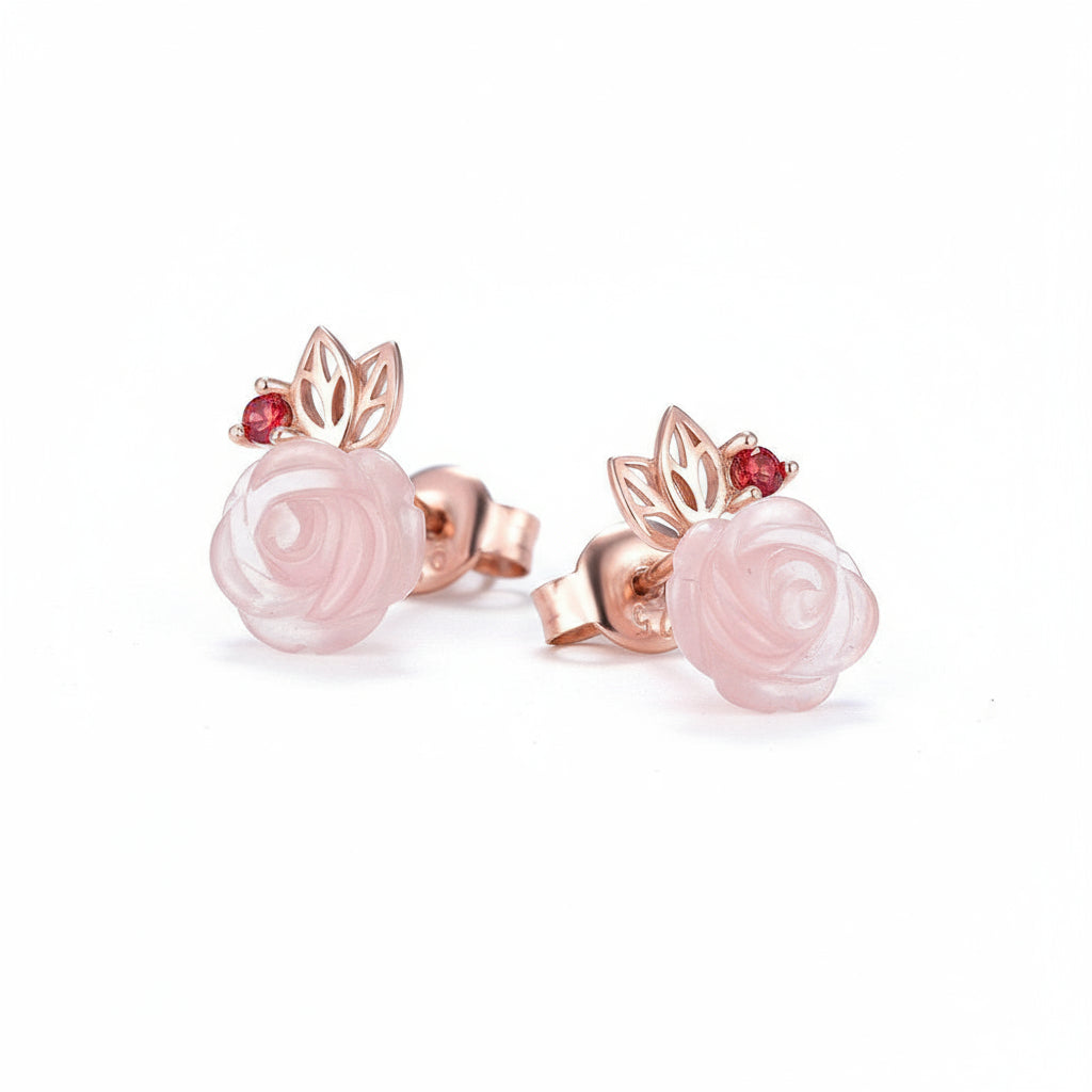 18k Rose Gold Pink Rose Quartz and Red Garnet Set