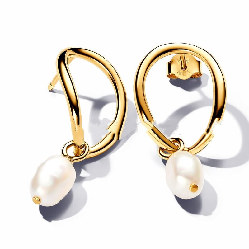 18k Organically Shaped Circle & Baroque Pearl Earrings
