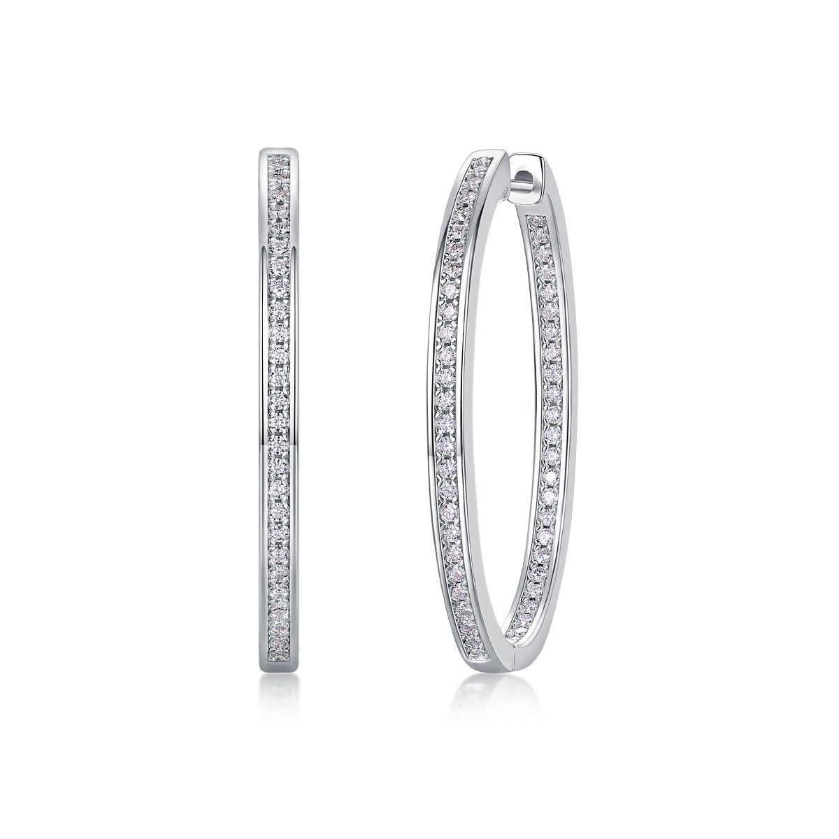 Platinum Inside-Out Channel Set Moissanite Hoop Earrings