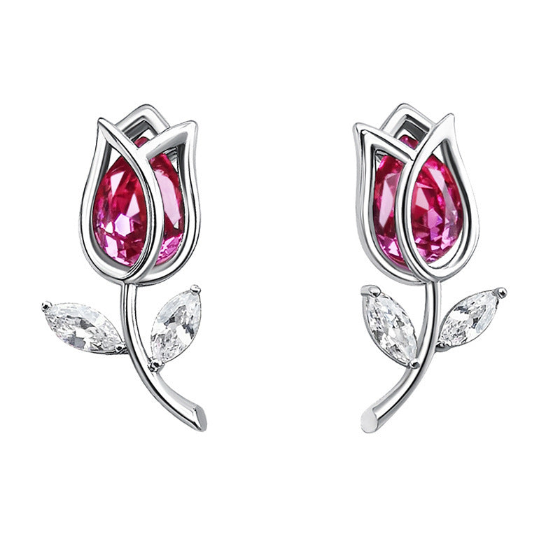 925 Silver Rose Crystal Earrings