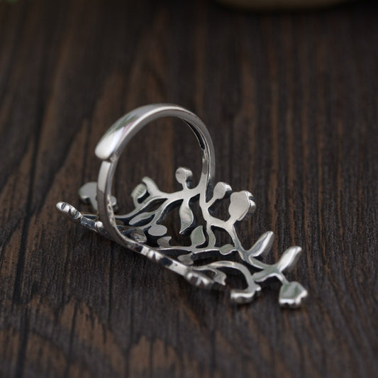 925 Silver Elongated Adjustable Olive Branch Ring