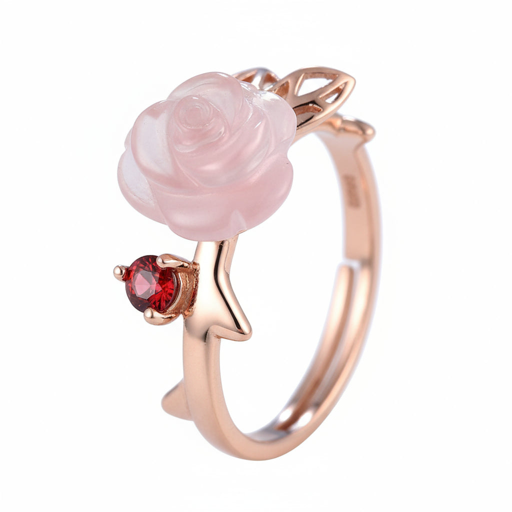 18k Rose Gold Pink Rose Quartz and Red Garnet Set