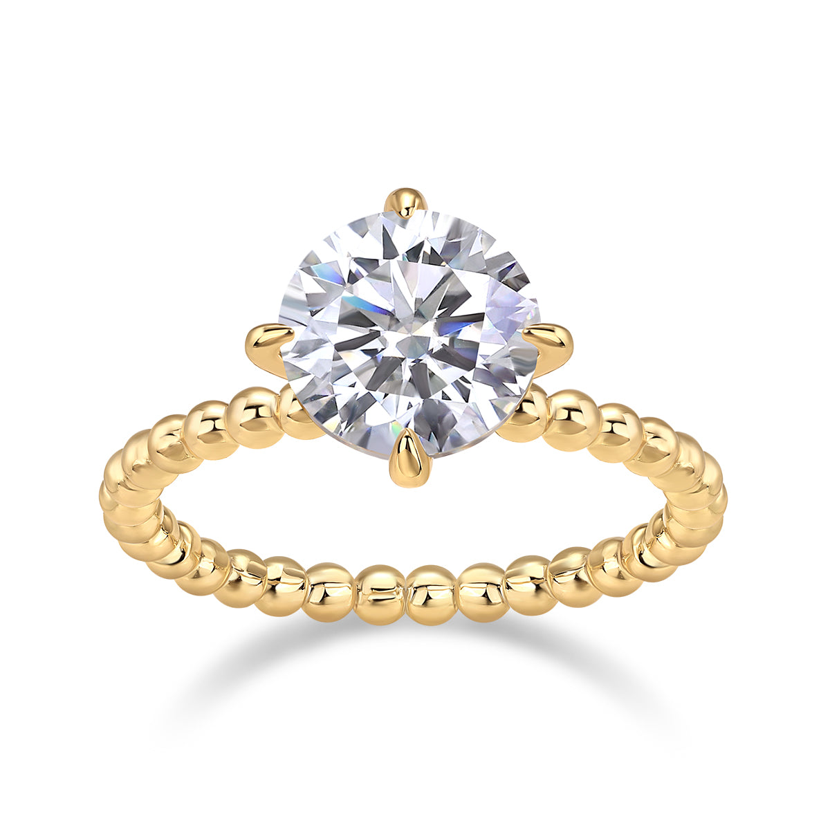 18k Gold Diamond Beaded Solitaire Ring