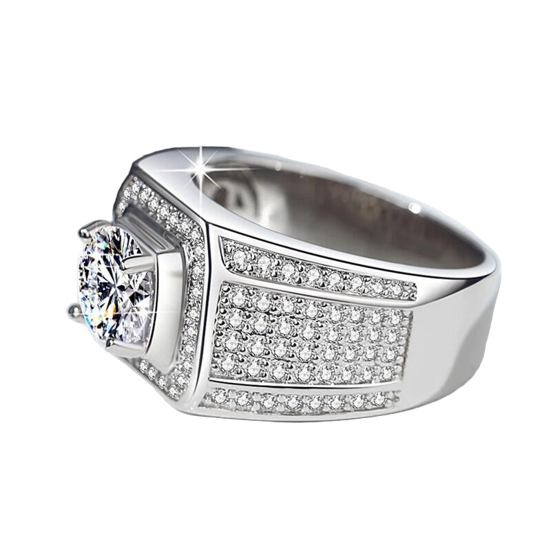 Anillo de hombre S925 con incrustaciones de diamantes y engaste pavé