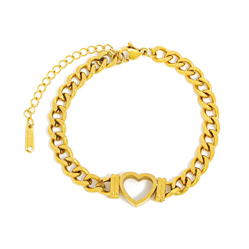18K Cuban Link Chain Open Heart Set