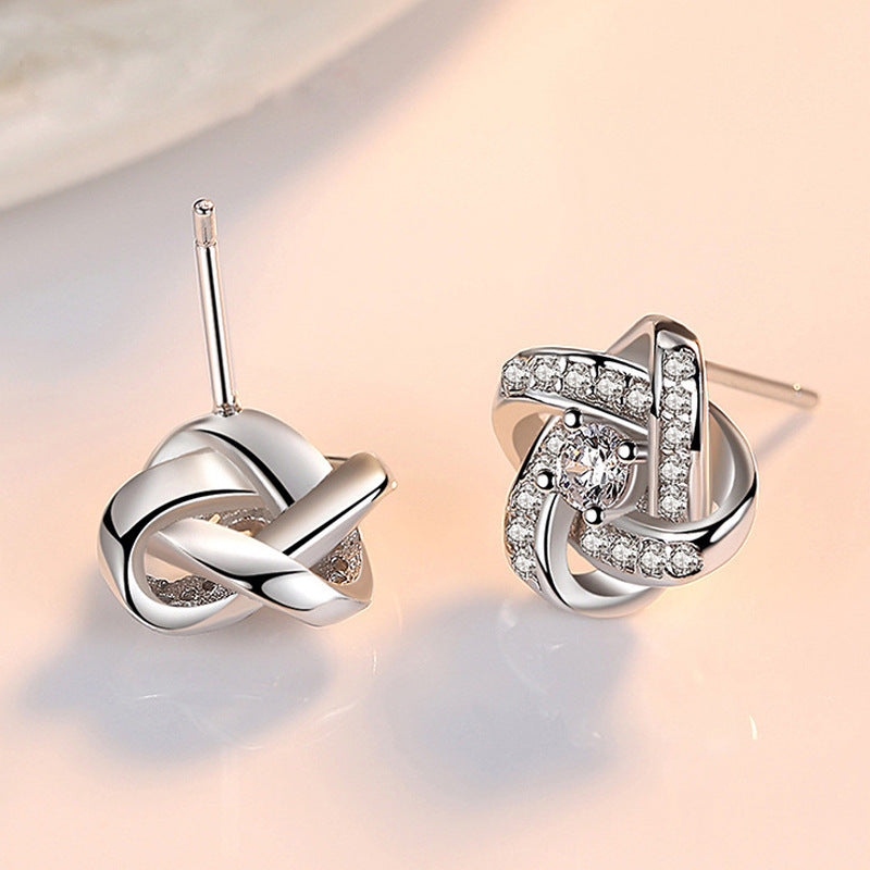 Silver Clover Necklace &  Stud Earring Set