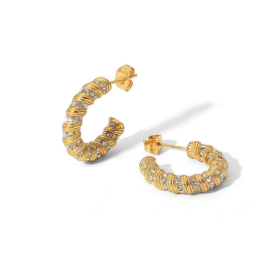 18K Gold Zircon Chunky Twisted Earrings
