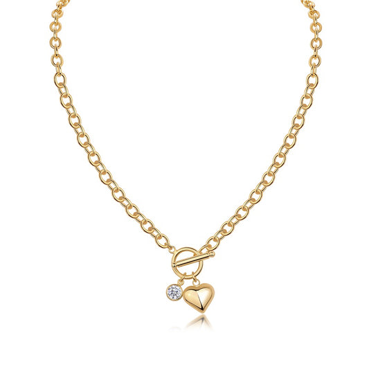 24K Gold Moissanite Heart Toggle Clasp Chunky Link Necklace