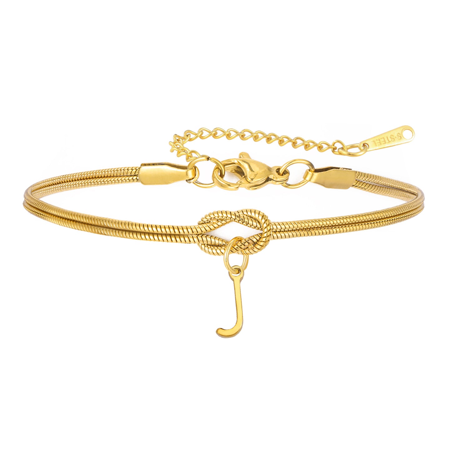 18K Snake Chain Initial Bracelet with Infinity Knot